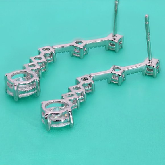 Certified 3ct. t.w. Moissanite Diamond Drop Linear Long Earrings NEW - Picture 6 of 13